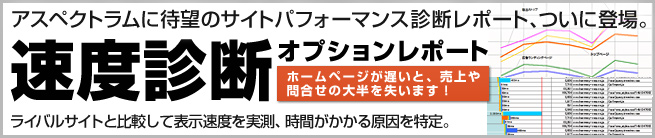 アスペクトラムに待望のサイトパフォーマンス診断レポート登場！　速度診断オプションレポート