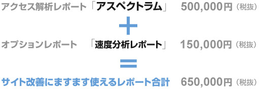 アクセス解析レポート「アスペクトラム」＋オプションレポート「速度分析レポート」＝サイト改善にますます使えるレポート合計540,000円（税抜）